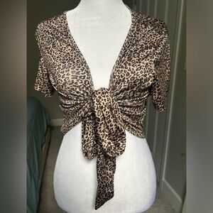 SOLD Brown Leopard Print Tie-Front Blouse